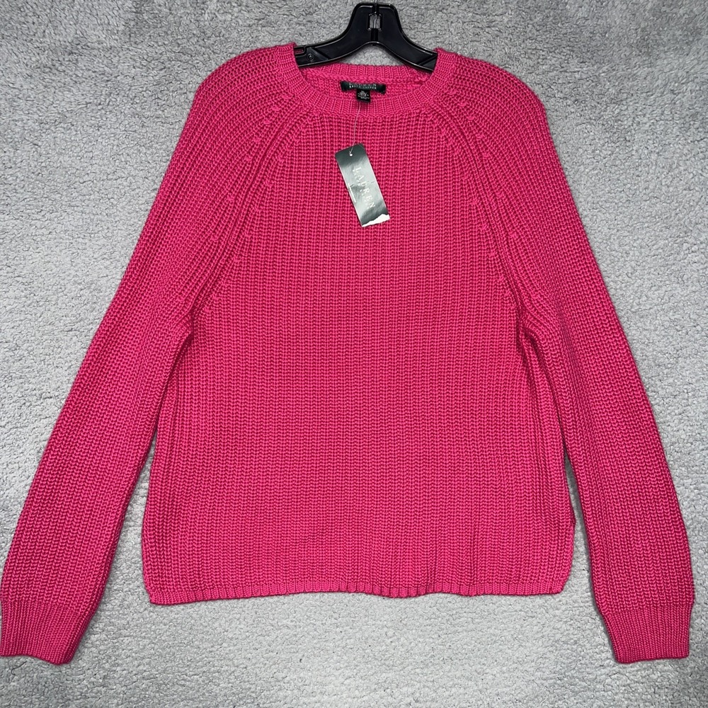 NWT Lauren Ralph Lauren Sweater Women's XL Pink Chunky Fisherman Knit Barbiecore